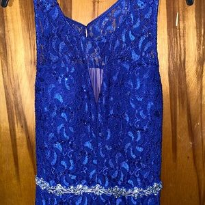 Royal blue long sparkly dress with sparkly belt